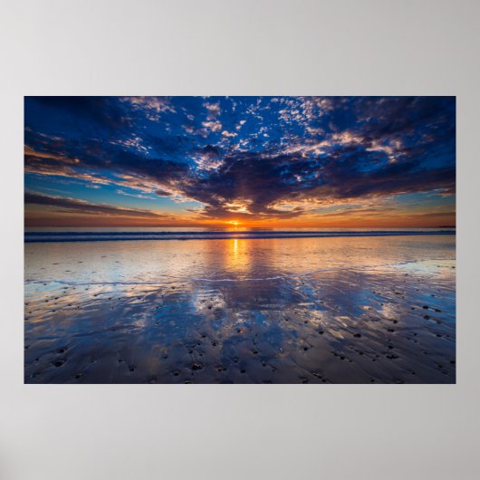 Dramatisch zeegezicht, zonsondergang, CA Poster (Voorkant)