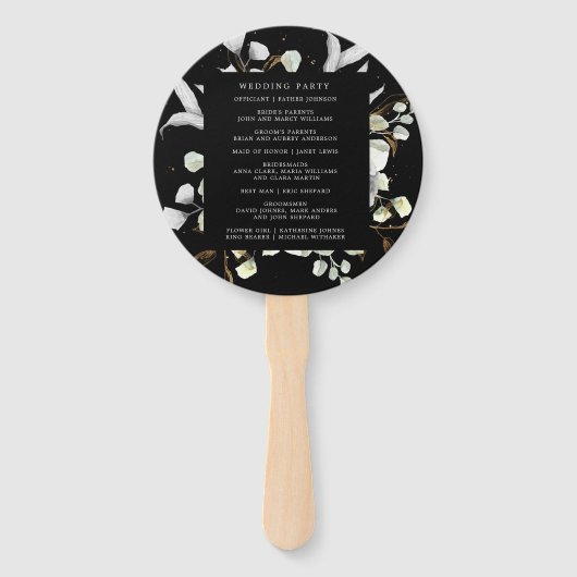 dramatisch zilver bloemenbruiloft programma Hand F Handwaaier (Achterkant)