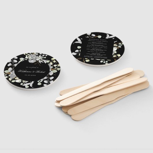 dramatisch zilver bloemenbruiloft programma Hand F Handwaaier (Niet-gemonteerd)