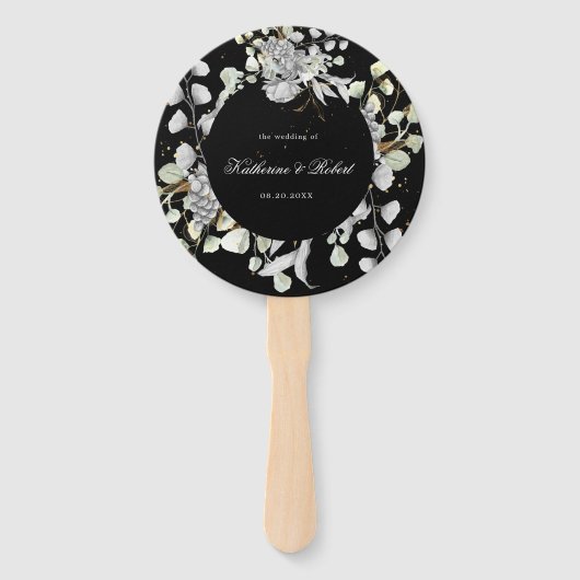 dramatisch zilver bloemenbruiloft programma Hand F Handwaaier (Voorkant)