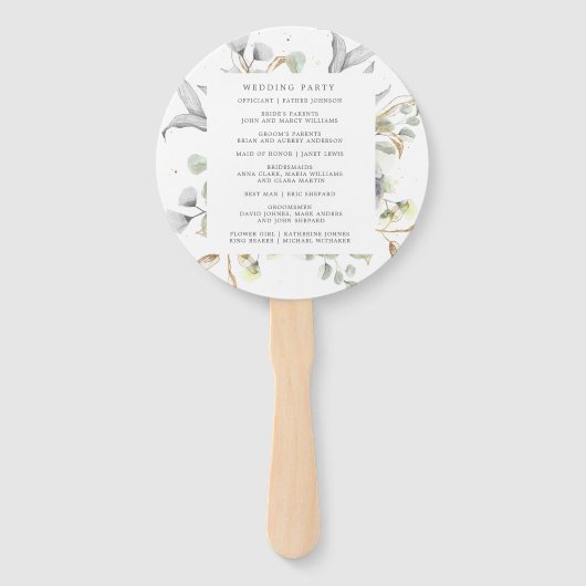 dramatisch zilver bloemenbruiloft programma Hand F Handwaaier (Achterkant)
