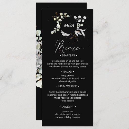 dramatisch zilver goud bloemenbruiloft Diner Menu Kaart (Voorkant / Achterkant)