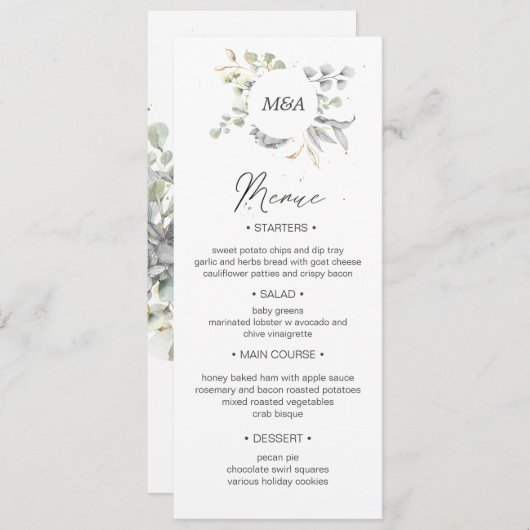 dramatisch zilver goud bloemenbruiloft Diner Menu Kaart (Voorkant / Achterkant)