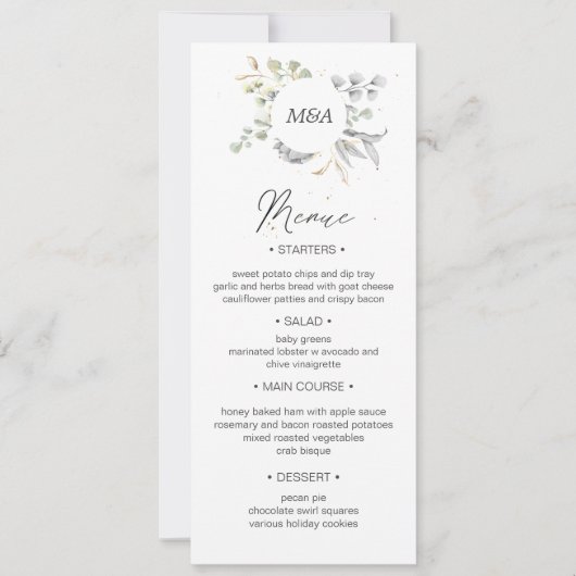 dramatisch zilver goud bloemenbruiloft Diner Menu Kaart (Voorkant)