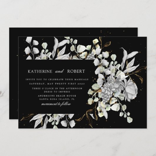 dramatisch zilver goud bloemenbruiloft kaart (Voorkant / Achterkant)