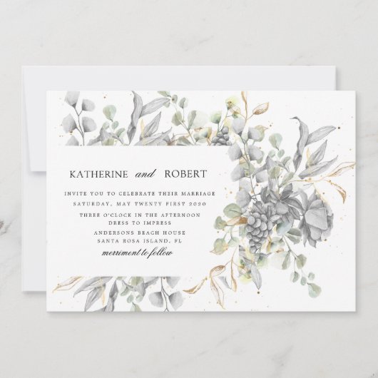 dramatisch zilver goud bloemenbruiloft kaart (Voorkant)