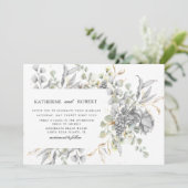 dramatisch zilver goud bloemenbruiloft kaart (Staand voorkant)