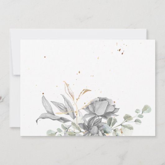 dramatisch zilver goud bloemenbruiloft kaart (Achterkant)