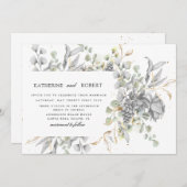 dramatisch zilver goud bloemenbruiloft kaart (Voorkant / Achterkant)