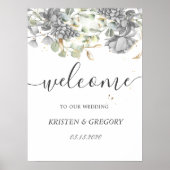 dramatisch zilveren bloem bruiloft Welkom Poster (Voorkant)