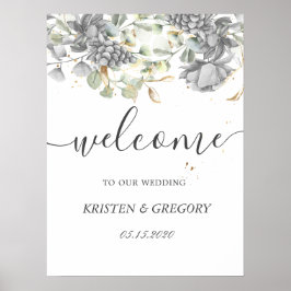 dramatisch zilveren bloem bruiloft Welkom Poster