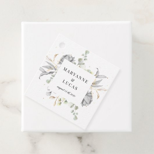 dramatisch zilveren monogram bedankjes labels (In situ)