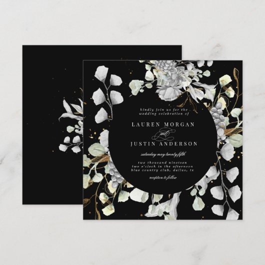 dramatisch zilveren plein bruiloft kaart (Voorkant / Achterkant)