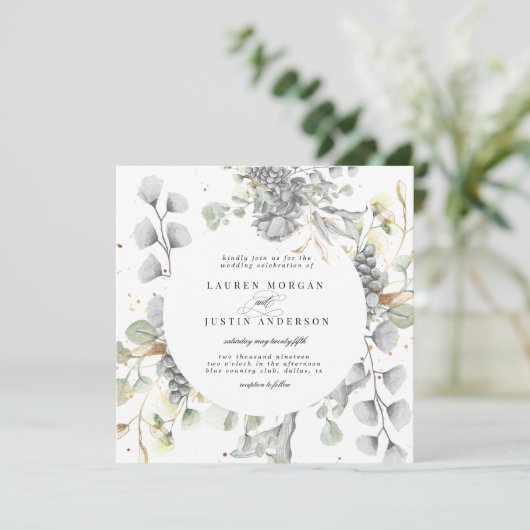 dramatisch zilveren plein bruiloft kaart (Staand voorkant)