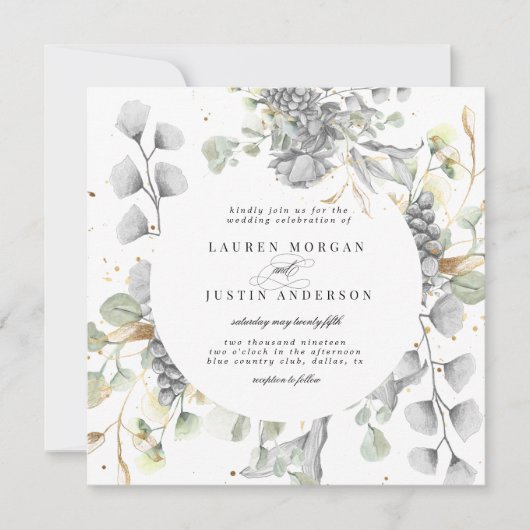 dramatisch zilveren plein bruiloft kaart (Voorkant)