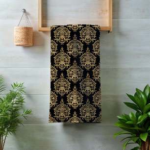 Dramatisch zwart met goud damast versierd bad handdoek