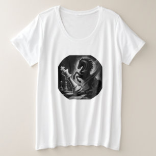 Dramatisch zwart paard vs. koning – gedurfd schaak grote maat t-shirt