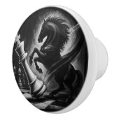 Dramatisch zwart paard vs. koning – gedurfd schaak keramische knop (Rechts)