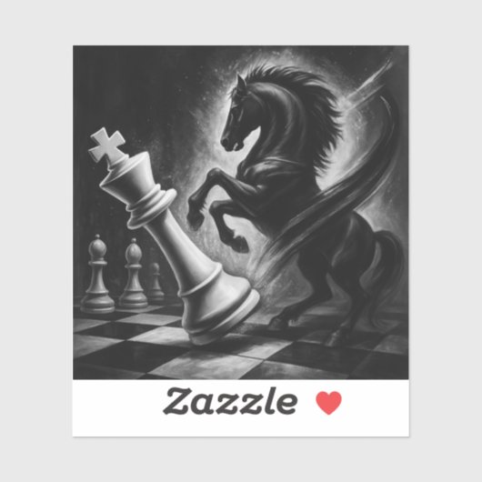 Dramatisch zwart paard vs. koning – gedurfd schaak sticker (Vel)