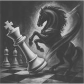 Dramatisch zwart paard vs. koning – gedurfd schaak sticker (Voorkant)