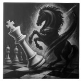 Dramatisch zwart paard vs. koning – gedurfd schaak tegeltje (Voorkant)