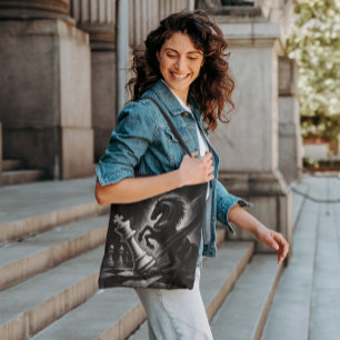 Dramatisch zwart paard vs. koning – gedurfd schaak tote bag