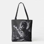 Dramatisch zwart paard vs. koning – gedurfd schaak tote bag (Achterkant)