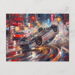 Dramatische auto-ongeluk Neon City Art #1 Briefkaart