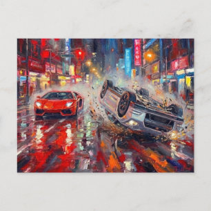 Dramatische auto-ongeluk Neon City Art #2 Briefkaart