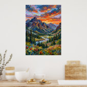Dramatische bergzonsondergangposter poster (Keuken)
