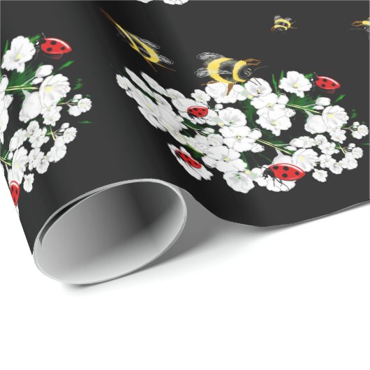 Dramatische bijen lieveheersbeestjes en witte bloe cadeaupapier (Rol Hoek)