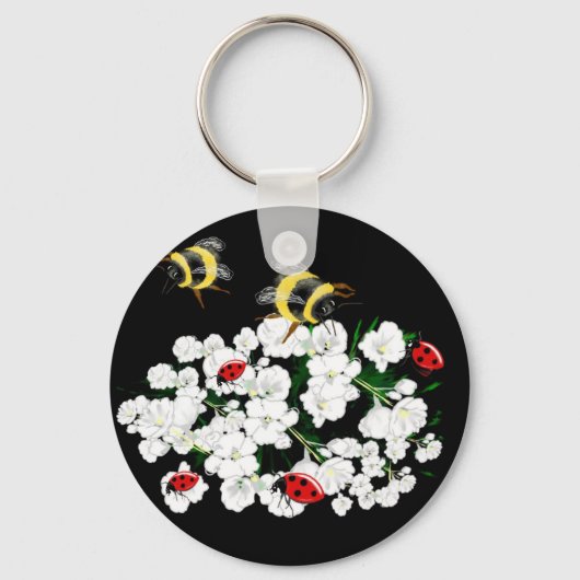 Dramatische bijen lieveheersbeestjes en witte bloe sleutelhanger (Voorkant)