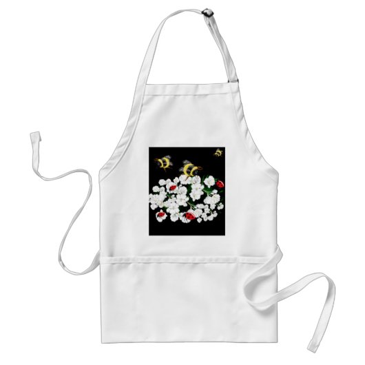Dramatische bijenladybugs en witte bloemen op zwar standaard schort (Voorkant)