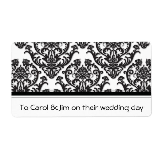 Dramatische Black Damask Patroon Etiket (Voorkant)