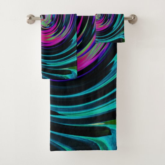Dramatische Black en Turquoise Abstract Retro Twir Bad Handdoek (Insitu)