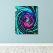 Dramatische Black en Turquoise Abstract Retro Twir Canvas Afdruk (Insitu (Houten vloer))