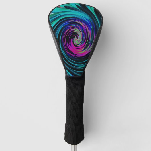 Dramatische Black en Turquoise Abstract Retro Twir Golfheadcover (Voorkant)