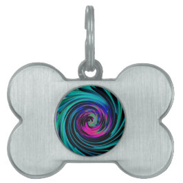 Dramatische Black en Turquoise Abstract Retro Twir Huisdieren Naamplaatje