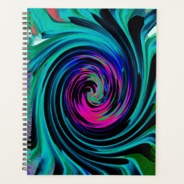 Dramatische Black en Turquoise Abstract Retro Twir Planner