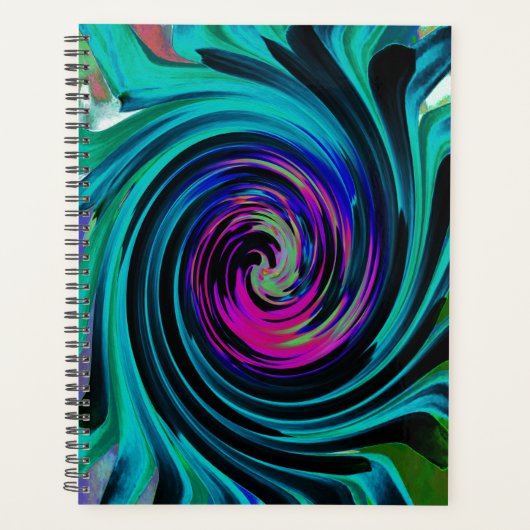 Dramatische Black en Turquoise Abstract Retro Twir Planner (Voorkant)