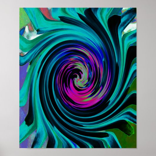 Dramatische Black en Turquoise Abstract Retro Twir Poster (Voorkant)
