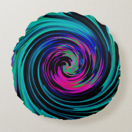 Dramatische Black en Turquoise Abstract Retro Twir Rond Kussen