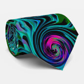 Dramatische Black en Turquoise Abstract Retro Twir Stropdas (Opgerold)