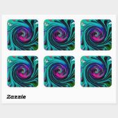 Dramatische Black en Turquoise Abstract Retro Twir Vierkante Sticker (Vel)