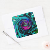 Dramatische Black en Turquoise Abstract Retro Twir Vierkante Sticker (Envelop)