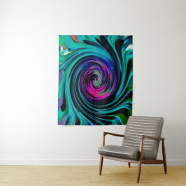 Dramatische Black en Turquoise Abstract Retro Twir Wandkleed