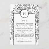 Dramatische Black Monogram Wreath Wedding Informatiekaartje (Voorkant)