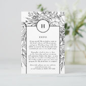 Dramatische Black Monogram Wreath Wedding Informatiekaartje (Staand voorkant)