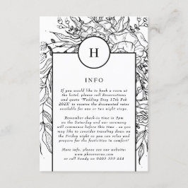 Dramatische Black Monogram Wreath Wedding Informatiekaartje