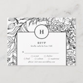 Dramatische Black Monogram Wreath Wedding RSVP Kaartje (Voorkant)